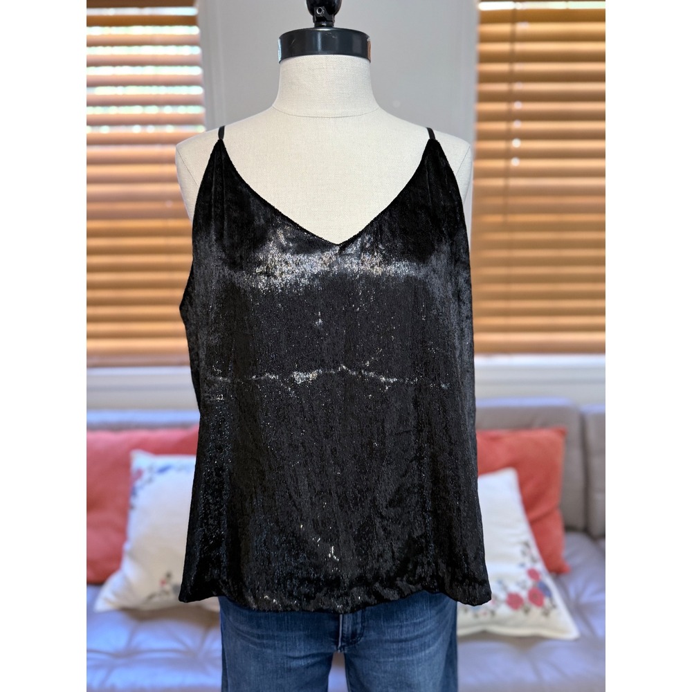 Habitual Black Metallic Shimmer V-Neck Camisole Top XL Adjustable HFA00853T